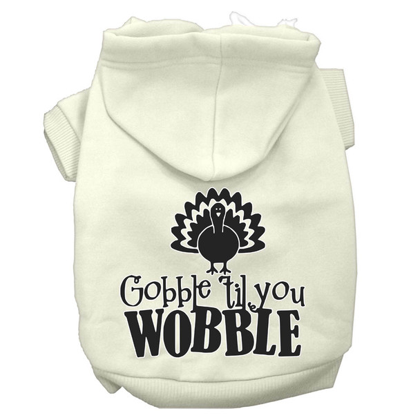 Gobble Til You Wobble Screen Print Dog Hoodie Cream