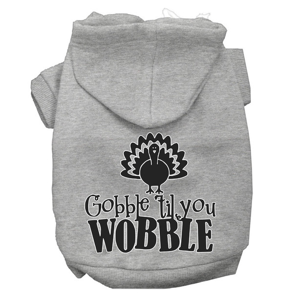 Gobble Til You Wobble Screen Print Dog Hoodie Grey