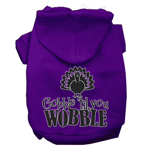 Gobble Til You Wobble Screen Print Dog Hoodie Purple