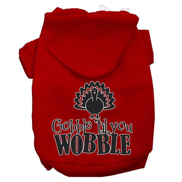 Gobble Til You Wobble Screen Print Dog Hoodie Red