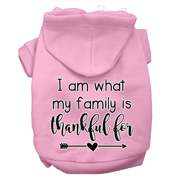 I Am What My Family Is Thankful For Screen Print Dog Hoodie Light Pink