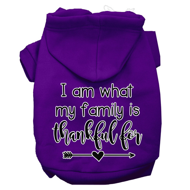 I Am What My Family Is Thankful For Screen Print Dog Hoodie Purple