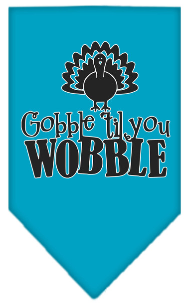 Gobble Til You Wobble Screen Print Dog Bandana - Turquoise