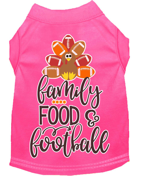 Family, Food, And Football Screen Print Dog Shirt - Bright Pink