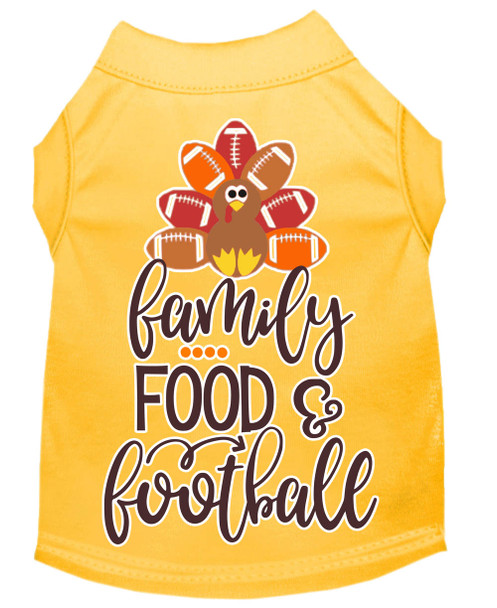 Family, Food, And Football Screen Print Dog Shirt - Yellow