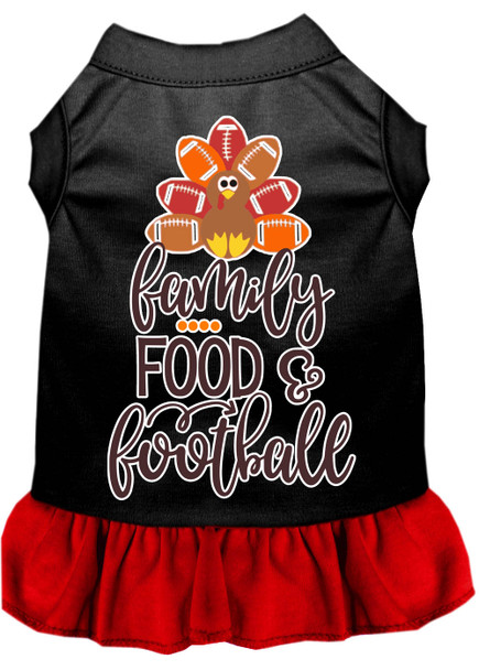 Family, Food, And Football Screen Print Dog Dress- Black/Red