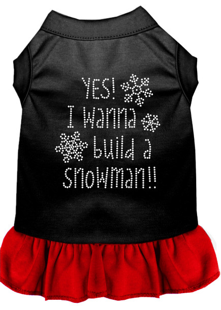 Yes! I Want To Build A Snowman Rhinestone Dog Dress - Black With Red