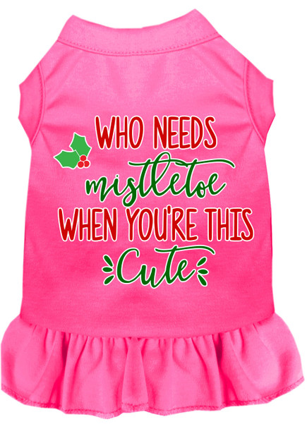 Who Needs Mistletoe Screen Print Dog Dress Bright Pink