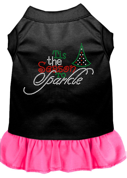 Tis The Season To Sparkle Rhinestone Dog Dress - Black With Bright Pink