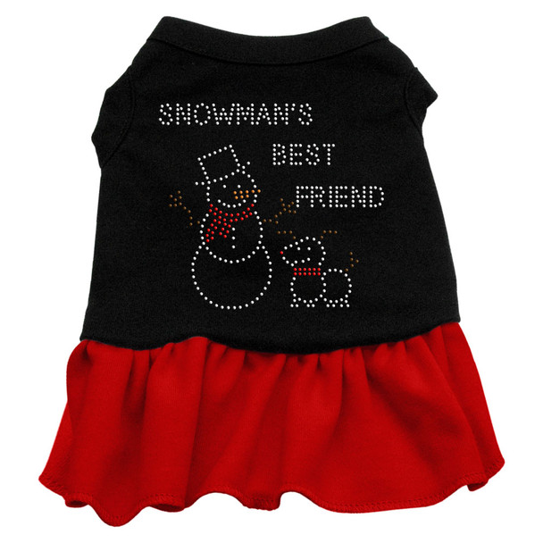 Snowman's Best Friend Rhinestone Dress - Black With Red
