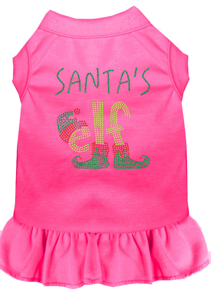 Santa's Elf Rhinestone Dog Dress - Bright Pink