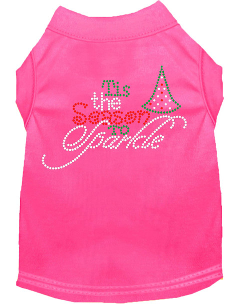 Tis The Season To Sparkle Rhinestone Dog Shirt Bright Pink