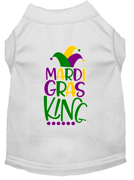 Mardi Gras King Screen Print Mardi Gras Dog Shirt - White