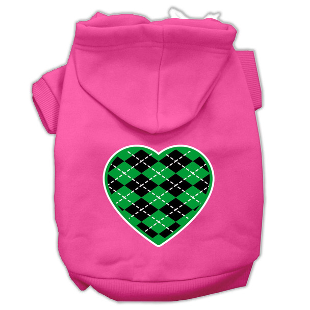 Argyle Heart Green Screen Print Pet Hoodies Bright Pink