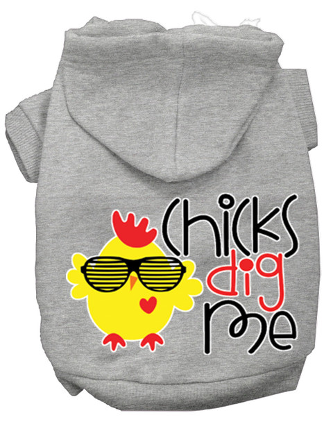 Chicks Dig Me Screen Print Dog Hoodie - Grey
