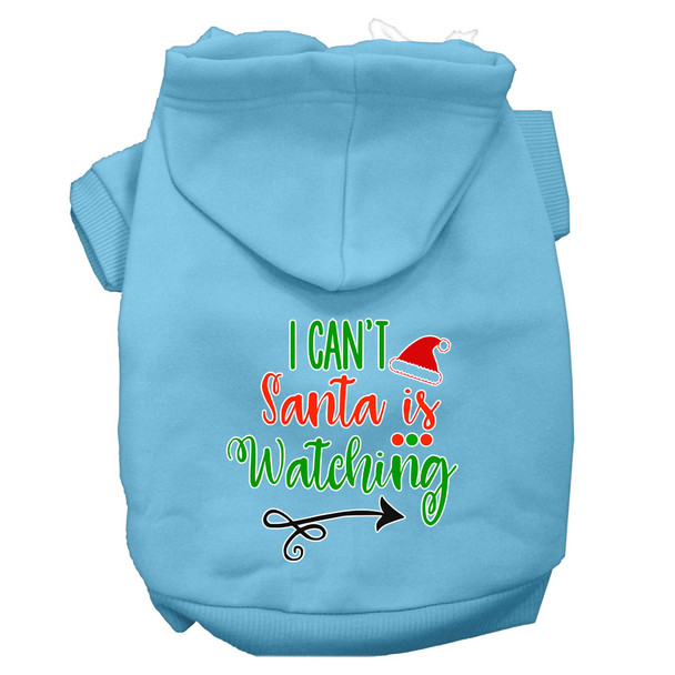 I Can't, Santa Is Watching Screen Print Dog Hoodie-aby Blue