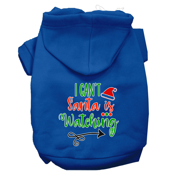 I Can't, Santa Is Watching Screen Print Dog Hoodie - Blue