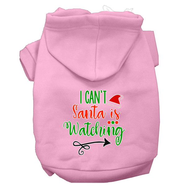 I Can't, Santa Is Watching Screen Print Dog Hoodie/Lt Pink