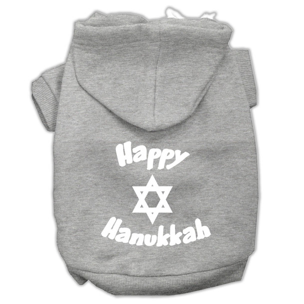 Happy Hanukkah Screen Print Pet Hoodies - Grey