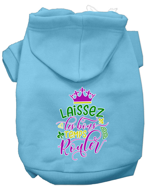 Laissez Les Bons Temps Rouler Screen Print Mardi Gras Dog Hoodie - Baby Blue