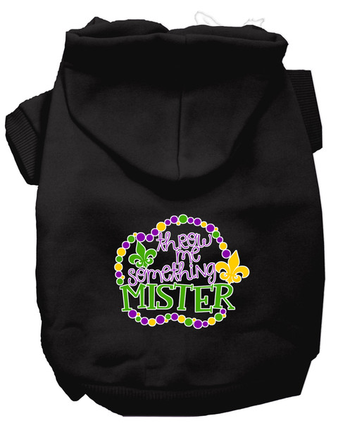 Throw Me Something Screen Print Mardi Gras Dog Hoodie- Black