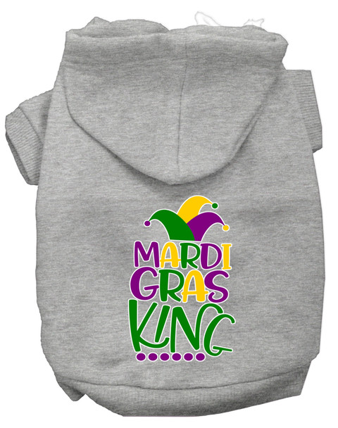 Mardi Gras King Screen Print Mardi Gras Dog Hoodie - Grey