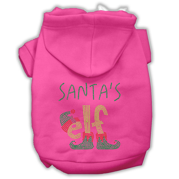 Santa's Elf Rhinestone Dog Hoodie - Bright Pink