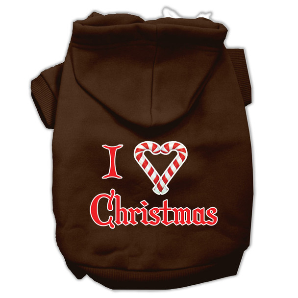 I Heart Christmas Screen Print Pet Hoodies - Brown