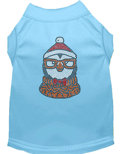 Hipster Penguin Rhinestone Dog Shirt - Baby Blue