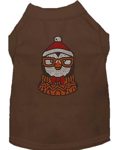 Hipster Penguin Rhinestone Dog Shirt - Brown