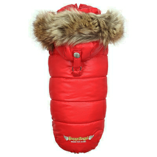 Love Down Hood Detachable Fur Trim High Vest - Red