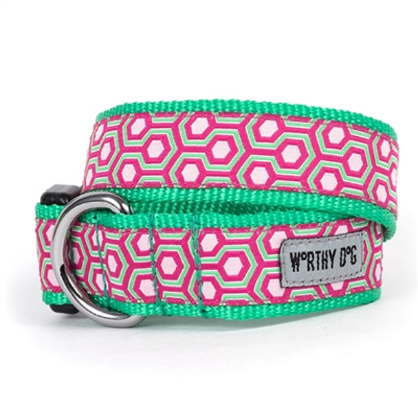 Pink/Green Hexagon Pet Dog Collar & Optional Lead