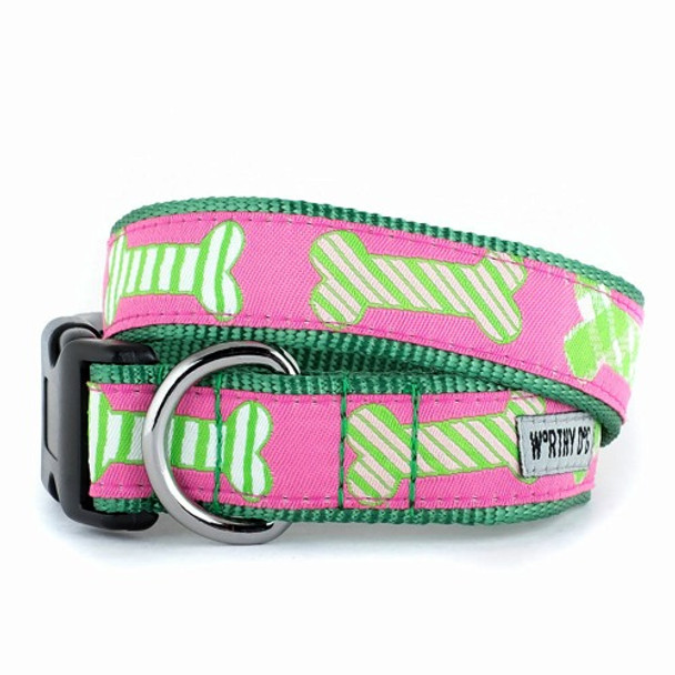 Preppy Bones Pink Pet Dog Collar & Optional Lead