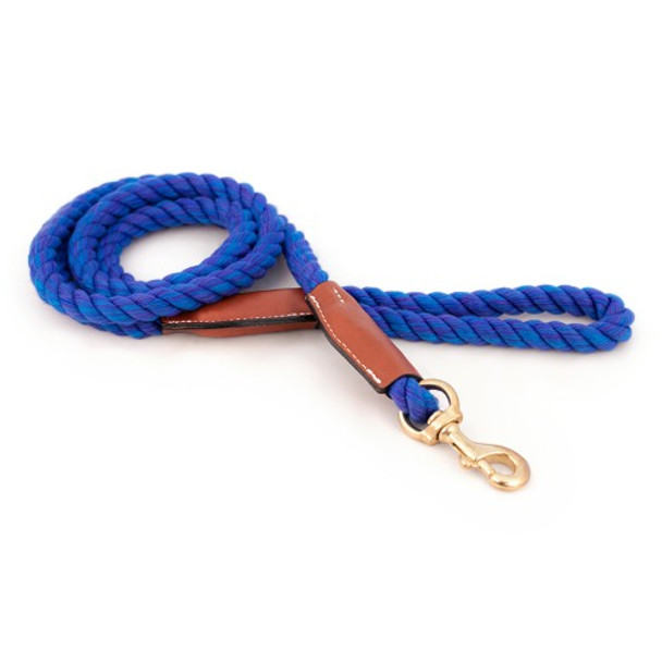 Cotton Rope Leash with Leather Accents - Nautical Blue - Snap