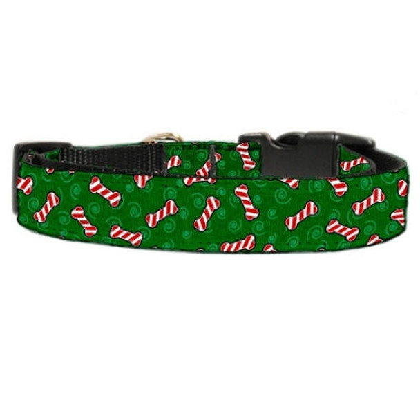 Mirage Pet Candy Cane Bones Nylon Dog Collar & Cat Collar 