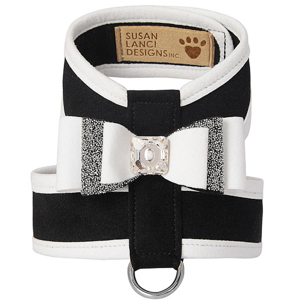 Susan Lanci Designs Black Crystal Stellar Really Big Bow Tinkie Harness with Trim and Tuxedo Bow 