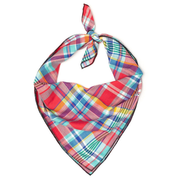 Worthy Dog Coral Multi Plaid Dog Tie Bandana 