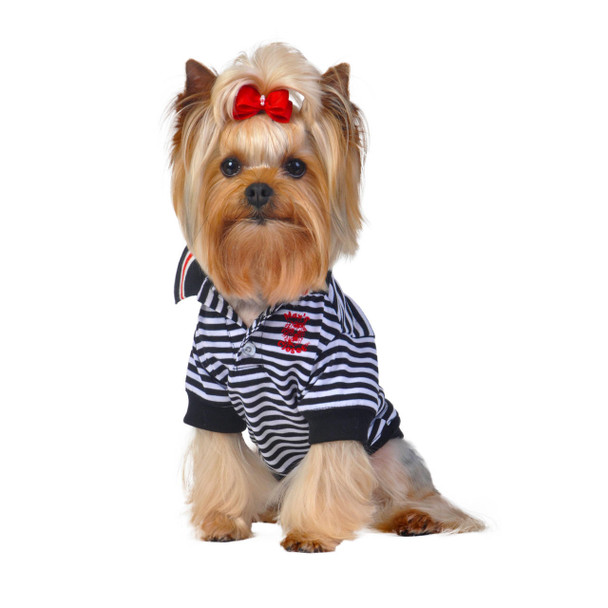 Maxs Closet Black/White Stripe Polo Dog Shirt