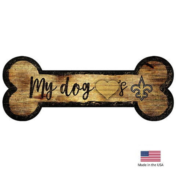 Fan Creations New Orleans Saints Distressed Dog Bone Wooden Sign