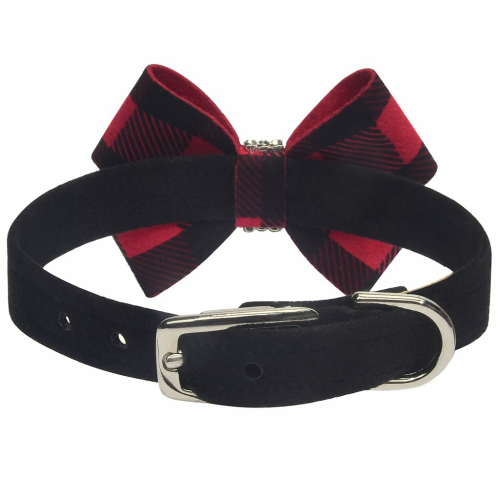 Red Gingham Nouveau Bow Dog Collar - Custom