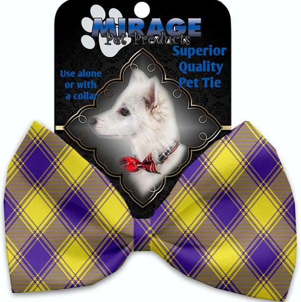 Mirage Pet Purple And Yellow Plaid Pet Bow Tie