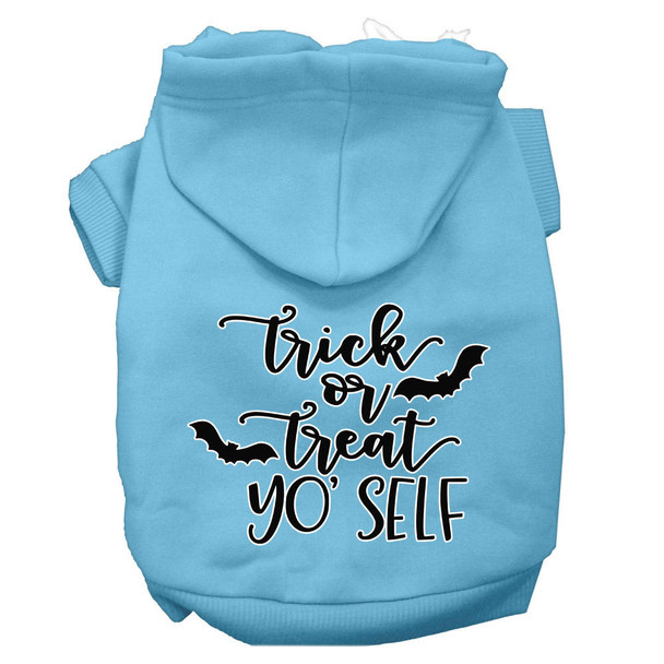 Mirage Pet Trick Or Treat Yo Self Screen Print Dog Hoodie -Baby Blue