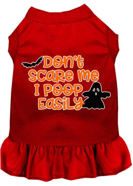 Mirage Pet Dont Scare Me, Poops Easily Screen Print Dog Dress - Red