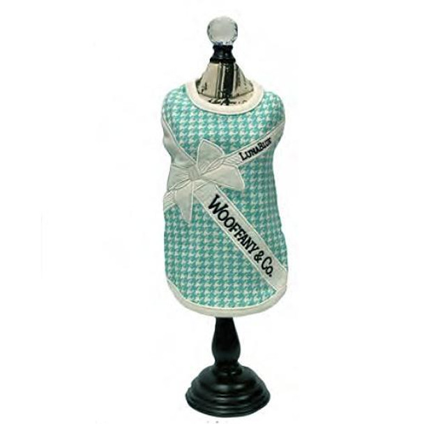 Luna Blue Designer Woofany Houndstooth White Ribbon Dog Tank