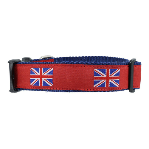 Dog Collar - British Flag - Red - 1 1/4