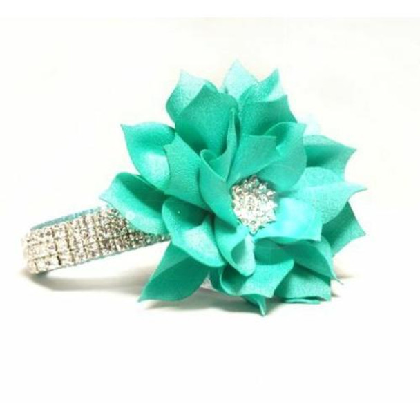 Rhinestone Collars Designer Diamonds and Flowers Dog Collar - Aqua