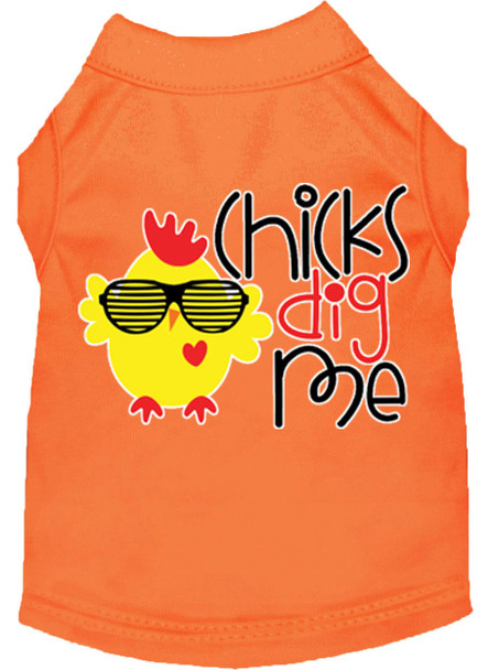 Mirage Pet Chicks Dig Me Screen Print Dog Shirt - Orange