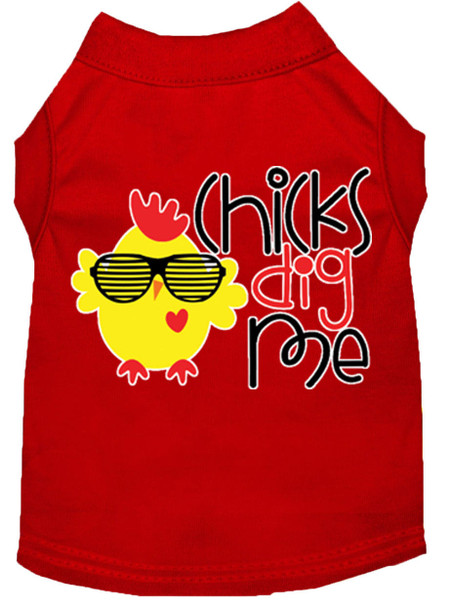 Mirage Pet Chicks Dig Me Screen Print Dog Shirt - Red