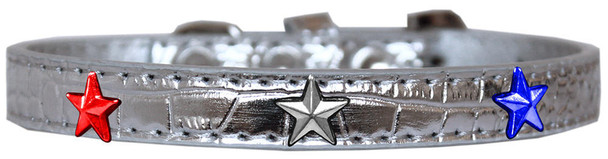 Mirage Pet Red, White And Blue Star Widget Croc Dog Collar - Silver