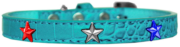 Mirage Pet Red, White And Blue Star Widget Croc Dog Collar - Turquoise